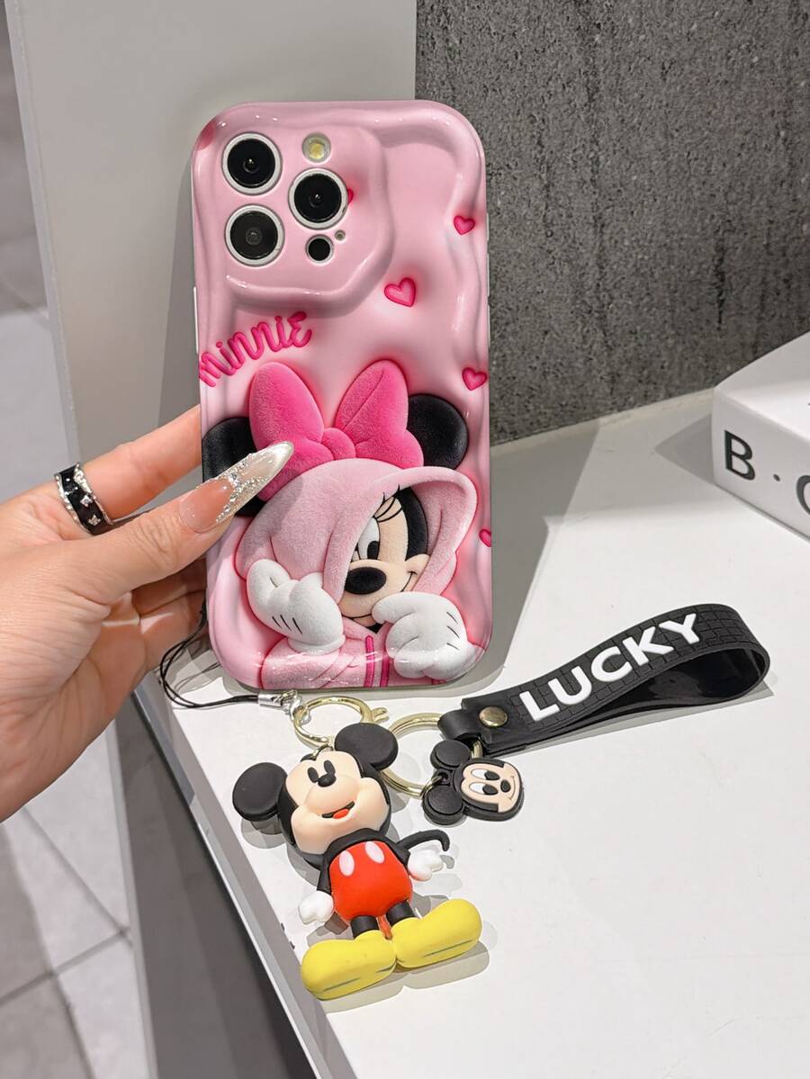 This Disney Mickey Mouse Lanyard Phone Case Is Fully Covered In TPU Material. It's Shockproof, Lightweight, And Compatible With IPhone17/16/11/13/15/15 Plus/15 Pro/15 Pro Max/12/14 Pro Max/11 Pro Max/12 Pro/12 Pro Max/13. This Phone Case Makes A Popular Birthday Gift Or Business Gift; It's Durable, Stain- And Fingerprint Resistant, And Suitable For Both Men And Women. The Set Also Includes A Mickey Mouse Phone Case And A Mickey Mouse Plush Bracelet. It's A Perfect Gift For Friends And Family. This Stylish Phone Case Is Fun, Lightweight, And Durable. IPhone17 Pro Max Phone Case, Minnie Mouse Phone Case. - 白色 - 查看 1