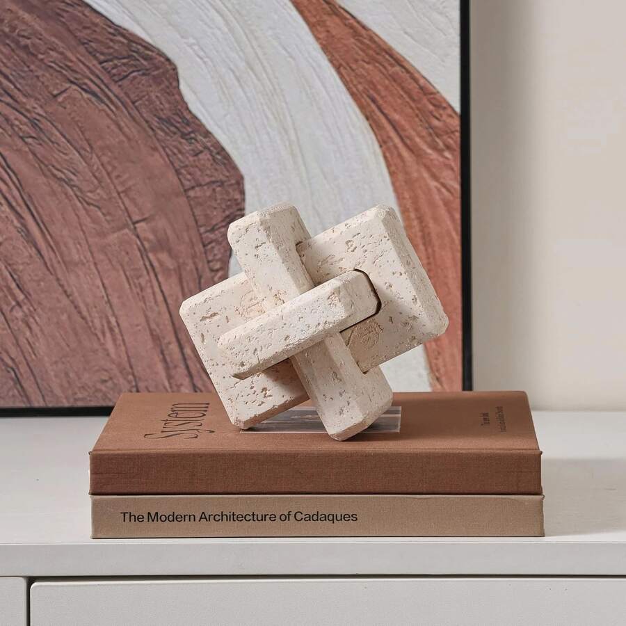 白色结饰，现代几何多边形雕塑桌面摆件，小型多边形摆件，适用于家居、书架、咖啡桌、书柜装饰、礼品。 - 1PC - 查看 1