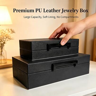 1 件装仿鲨革首饰盒，带盖，现代家居装饰，首饰收纳盒，装饰整理盒，配锌合金五金件，经典纯素皮革，有大号和小号可选（酒红色）