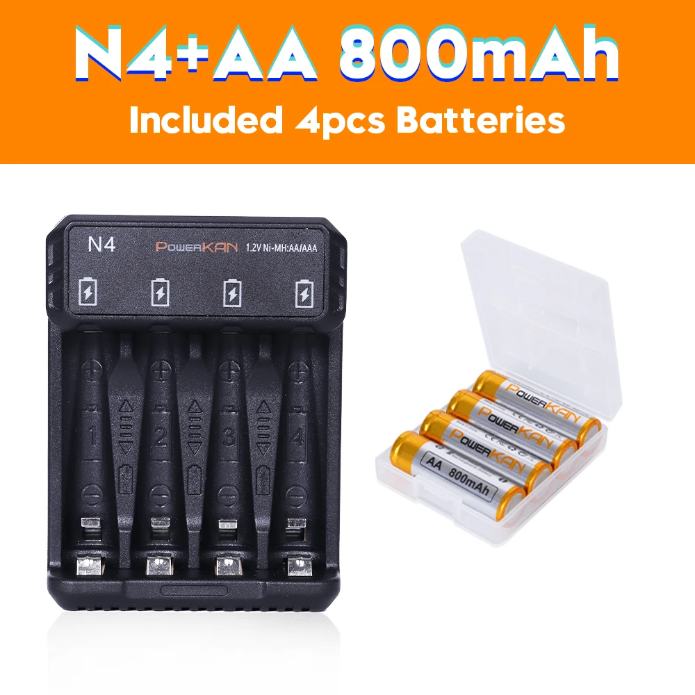 POWERKAN Universal Charging Set: N4 Charger + 1.2V 800mAh NiMH Rechargeable Battery - Smart Power Solution For Digital Cameras, Game Consoles, Alarm Clocks, Etc. - Yes - View 1