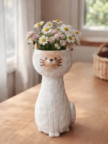 1个暹罗猫花瓶，可爱的猫咪花瓶，带有锤纹质感，适合家居桌面装饰，为您的房间营造美丽的氛围。 - 暹羅貓 - 查看 7