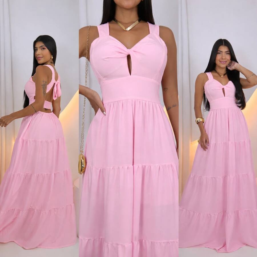 Women's Long Dress With Butterfly Knot - 粉色 - View 1