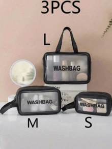 Large Capacity PU Leather Cosmetic Bag, Portable Waterproof Travel Toiletry Bag, Transparent Frosted Makeup Pouch - Black - View 10