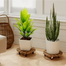 Xe đẩy chậu cây bằng gỗ có bánh xe xoay khóa được, giá đỡ cây di động chịu tải nặng dành cho chậu cây lớn, máy tạo ẩm và xô chậu, tải trọng 80-100 kg. - tròn - Xem 4