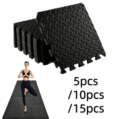 Bộ 15 tấm thảm tập thể dục EVA màu đen có thể ghép nối - Mềm mại, chống trơn trượt, chống thấm nước, phù hợp cho phòng tập tại nhà, tập luyện và định hình vóc dáng.