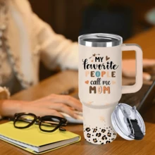 40oz Insulated Tumbler With Handle, Best Mom Ever Leopard Rainbow Print Stainless Steel Travel Mug, Reusable Coffee Cup With Straw & Lid For Mom, Mother's Day Gift For Mom, Ideal For Home, Office, Outdoor - Multicolor - View 7