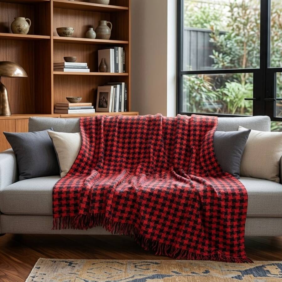 Sofa Throw 2.4x1.8m For Three Seats, Comfortable, Thick Fabric, Patterned, Decorative. - Rojo - Ver 1