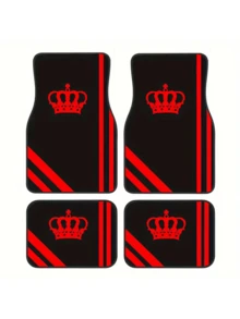 4 pièces Tapis de sol de voiture avec motif couronne, tapis de style moquette en velours cristal à couverture universelle, accessoires d'intérieur de voiture antidérapants convenant aux berlines, camions et SUV - A - Voir 15
