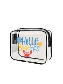 "Hello Beaches" Bolsa de maquillaje transparente con tema oceánico - Diseño unisex e impermeable, esencial para vacaciones de verano y viajes. Esta bolsa de almacenamiento ligera y colorida es un organizador multifuncional con cremallera, diseñada específicamente para almacenar artículos de tocador y accesorios de viaje para mujeres. Perfecta para viajes a la playa, salidas diarias y organización cotidiana. También es un regalo ideal para el Día del Maestro o la temporada de regreso a la escuela. - Multicolor - Ver 14