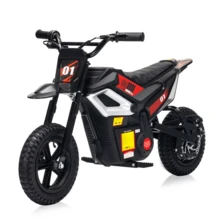 Gaderth 24V Ride On Motorcycle For Kids, 350w Mini Dirt Bike With Rear Wheel Suspension,13.67 MPH Max Speed, 12 Miles Range,Twist Grip Throttle, Built-In Music,And Comfortable Leather Seats - Black - View 1