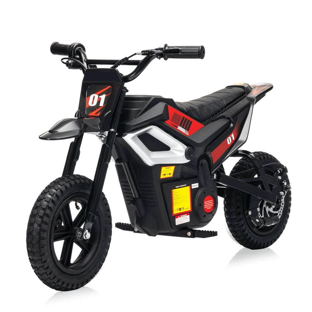 Gaderth 24V Ride On Motorcycle For Kids, 350w Mini Dirt Bike With Rear Wheel Suspension,13.67 MPH Max Speed, 12 Miles Range,Twist Grip Throttle, Built-In Music,And Comfortable Leather Seats - Black - View 1
