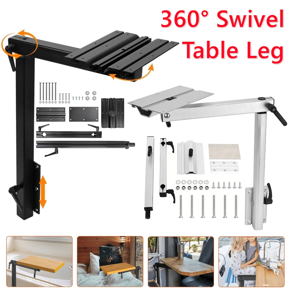 Table Mount, RV Table Leg, Removable, Adjustable, Base Mount, Mounted Counter System, Post Base Bracket, 360 Swivel Tray, Countertop, For Camper, Boat, Truck, Van, Campervan, Furniture - Black - View 1