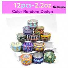 12-Piece Candle Jar Set, Colors And Patterns Random, One Box, Suitable For DIY Scented Candles, DIY Aromatherapy Candles And Storage; Party Decorations And Gifts; DIY Candle Making; Vintage Metal Jars; Stylish Storage Jars; Metal Material. - 12 PCS - View 8