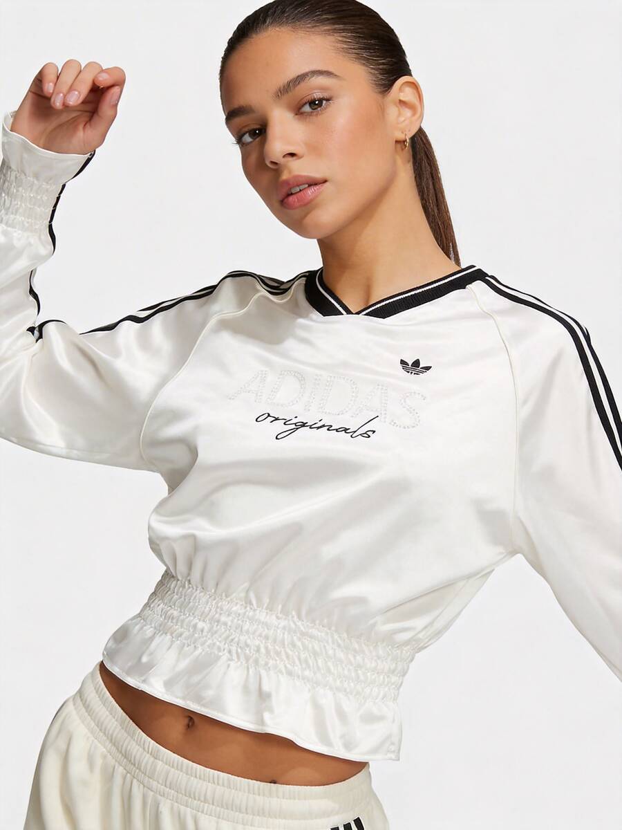 Adidas 女士舒适休闲运动通勤T恤 褶皱针织 KS2879 - 漢玉白 - 查看 1