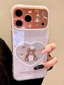 Cute Cartoon Bear Polka Dot Pattern Phone Case For IPhone 17 ProMax, 17 Pro, 16, 15, 14, 13 Pro Max, Adorable Strawberry Anti-Drop Back Cover - Heart-shaped Bear - View 5
