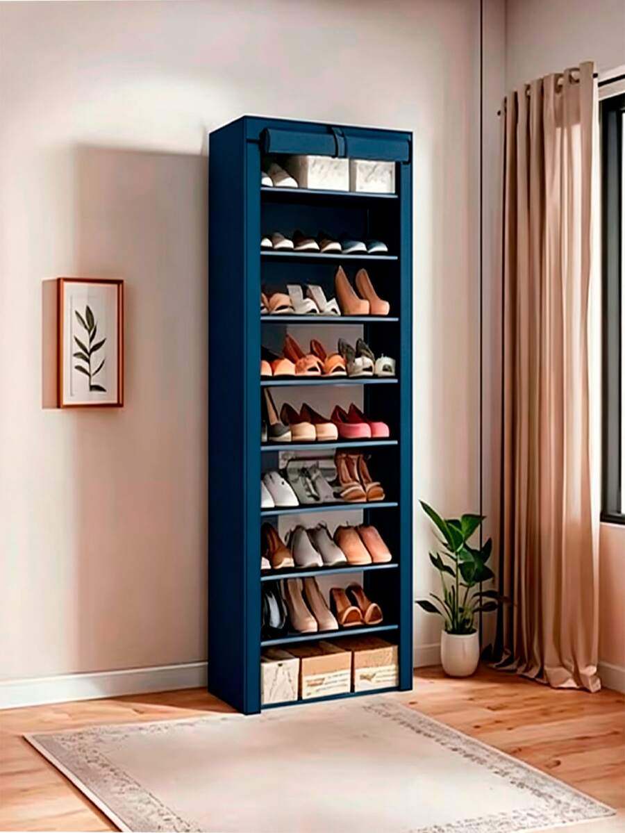 9-Tier Shoe Rack With Lid, Shoe Organizer, Narrow Shoe Rack With Lid, 9-Tier High Shoe Cabinet, Solid Shoe Rack, Shoe Rack Finish, Can Accommodate 20-22 Independent Shoe Cabinets With Dust Lid. - 藏蓝色 - 查看 1