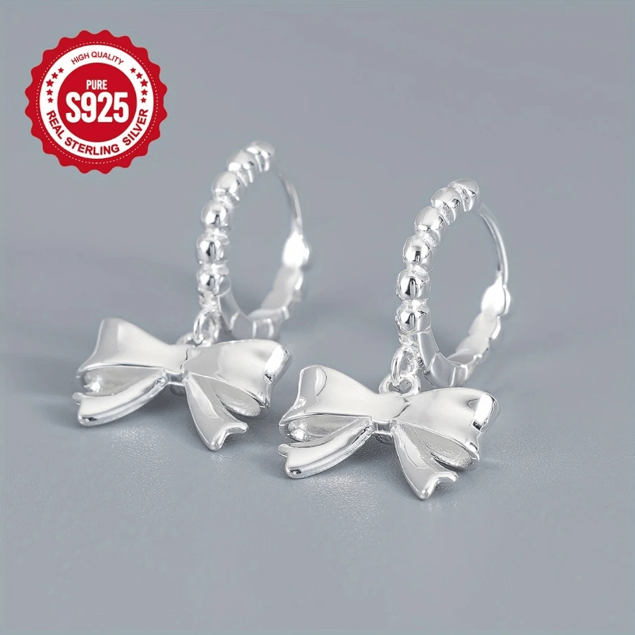 A Pair Of 925 Sterling Silver Bow Earrings, Elegant And Atmospheric, Suitable For Women's Daily Wear, Valentine's Day Gift, Weighing 3.95g - Silvery - View 1