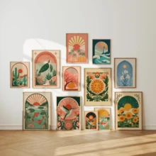 12pcs/Set Folk Art Prints, Scandinavian Style, Bohemian Decorative (Frameless) - A - View 4