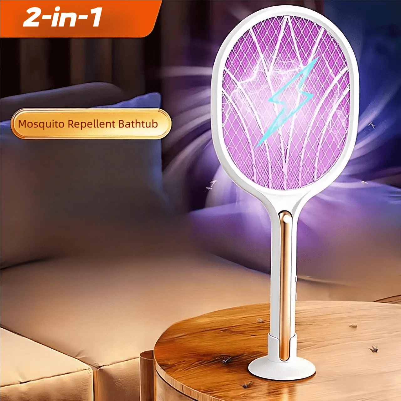 OBOVAY 2-In-1 Rechargeable Electric Mosquito Swatter, Type-C Fast Charging, UV Mosquito Trap & Killer Lamp, Dual Modes, Large Net Design, Handheld & Upright Use, Suitable For Home, Dorm, Bedroom, Living Room, Outdoor, 1200mAh