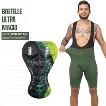 Men's Cycling Bib Shorts With Gel Padding D120 3 Layers High Performance Bike Pedal MTB Polyamide UV - Green - View 2