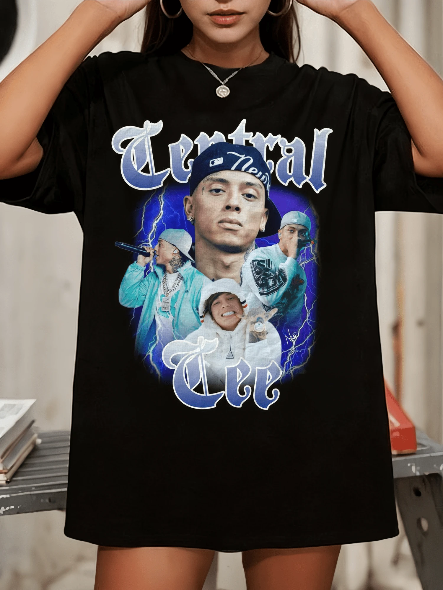 CentralS CeeS Drill Music Lightning Collage Print Crew Neck Short Sleeve Tee - Black - View 1