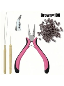 3pcs/Set Wig Extension Tools: Pliers, Micro Hook Needle, Pulling Ring, Suitable For Wig Installation: Pliers, Micro Needle Ring Puller, Pulling Ring Wig Extension Rings And Clips, Pink - Multicolor - View 11