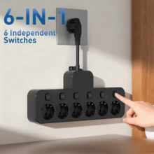 EU Typ C/E/F Stecker 220-240V Weiß Schwarz Desktop Ladestation 6-in-1 kurz/lang Schreibtisch/Wand Steckdosenleiste mit 6 AC Steckdosen 6 Schaltern individuelle Schaltersteuerung geeignet für Reisen Zuhause Büro Memorial Day Sommerbeginn Weiß/Schwarz - EU E-Typ Stecker (220-240V) - Übersicht 8