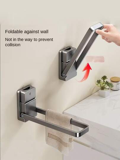 1pc Suction Cup Foldable Towel Rack, Bathroom Towel Hanger Hook, No Drill Towel Storage Ring, Suitable For Bathroom Towels, Jewelry, Headbands And Other Items