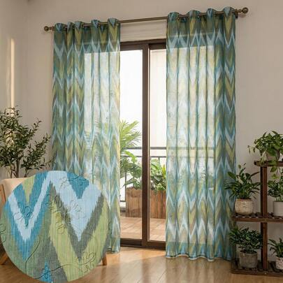 1 tấm rèm voan mỏng thêu họa tiết sóng sang trọng kiểu Mỹ cổ điển, ánh sáng dịu nhẹ, bảo vệ sự riêng tư cho phòng khách và phòng ngủ, có khoen treo phía trên.