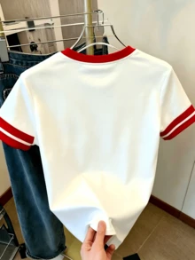 Fashion Women's T-Shirt With Disney Lilo & Stitch Print And Red-White Contrast Color. Cool And Breathable Fabric, Comfy And Versatile, Perfect For Summer Daily Wear. - Đỏ - Xem 2