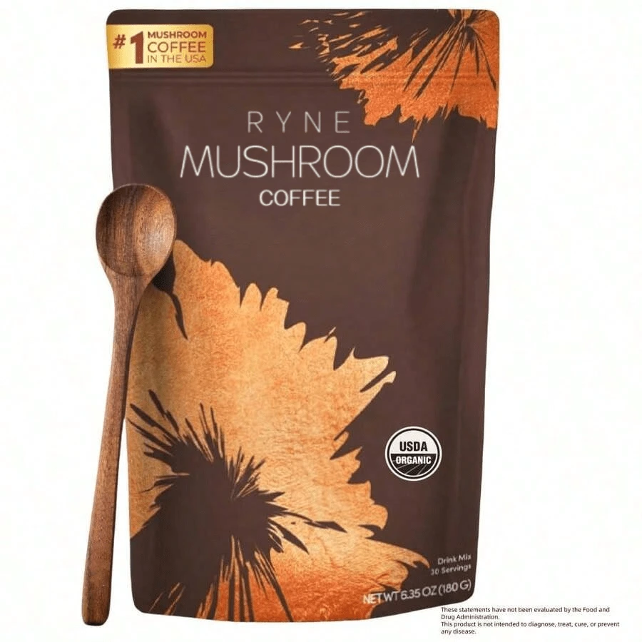 RYNE Organic Mushroom Coffee | USDA Organic | #1 Mushroom Coffee In The USA | 30 Servings (6.35oz / 180g) | Dietary Supplement Drink Mix - Một gói - Xem 1