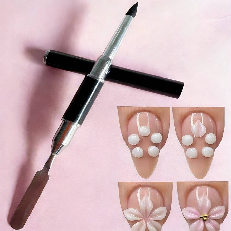 1支美甲硅胶雕塑笔，适用于亚克力3D花朵雕刻、塑形和点缀，二合一硅胶美甲工具，勺形切片雕塑固体凝胶美甲刷 - 彩色 - 查看 1