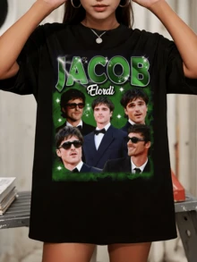 JacobS ElordiS Celebrity Sparkle Print Loose Fit Crew Neck Tee - Black - View 1