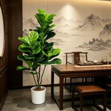125cm Large Artificial Banyan Tree, Rubber Plant Branches, Plastic Ficus Leaves, Tall Ficus Tree, Home Garden Indoor Outdoor Decor - Green - View 7