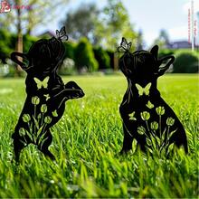 2 bức tượng chó đen in phẳng 2D trang trí sân vườn, quà tặng cho người yêu chó Bulldog Pháp, làm bằng nhựa Polypropylene, thích hợp trang trí sân, hiên nhà, bãi cỏ, đồ trang trí nghệ thuật ngoài trời. - A - Xem 1