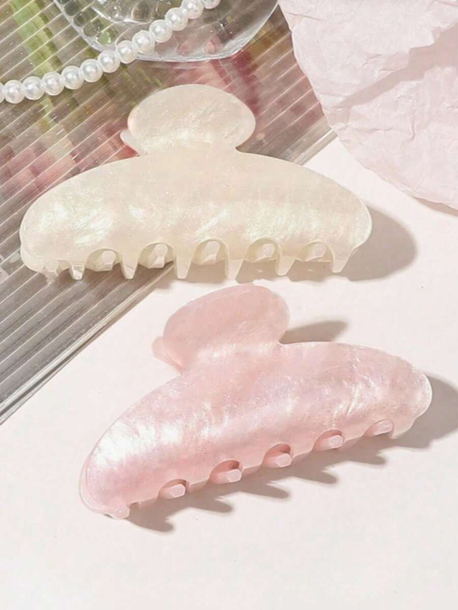 1/2 piezas Clips para el cabello de semicírculo retro blanco y rosa, accesorios para el cabello de verano con patrón de mármol minimalista elegante en beige cálido y rosa, accesorios para el cabello de fiesta de té dulce, pinzas para el cabello de vacaciones y viajes - Multicolor - Ver 1