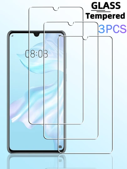 华为荣耀手机专用钢化玻璃屏幕保护膜三片装，防刮花，无气泡，高清透明，9H硬度，兼容手机壳