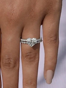 Luxury Hollow Double-Layer Oval Cubic Zirconia Couple Rings, Engagement/Valentine's Day Gift - White - View 3