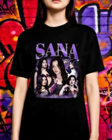 TWICE SANA T-Shirt, K-Pop Fan Merch 2026, ONCE Fan Shirt Black With SANA Design - Black - View 11
