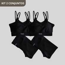Kit Of 2 Bee Zero Transparency Premium Comfortable Fitness Sets: High-Waisted Shorts, Cropped Top With Padding, Perfect For Workouts And Gyms - 黑色和黑色 - 查看 1