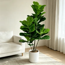 125cm Large Artificial Banyan Tree, Rubber Plant Branches, Plastic Ficus Leaves, Tall Ficus Tree, Home Garden Indoor Outdoor Decor - Green - View 1