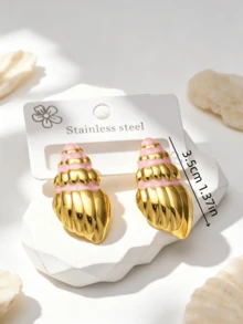 12 Paia di Orecchini in Acciaio Inossidabile con Motivi Geometrici, Placcati in Oro con Smalto Rotondo, Conchiglia, Cuore, Farfalla, Perla, Orecchini Ipoallergenici Versatili Adatti per Uso Quotidiano, Feste, Vacanze delle Donne, Gioielli di Moda - Multicolore - Visualizzare 8