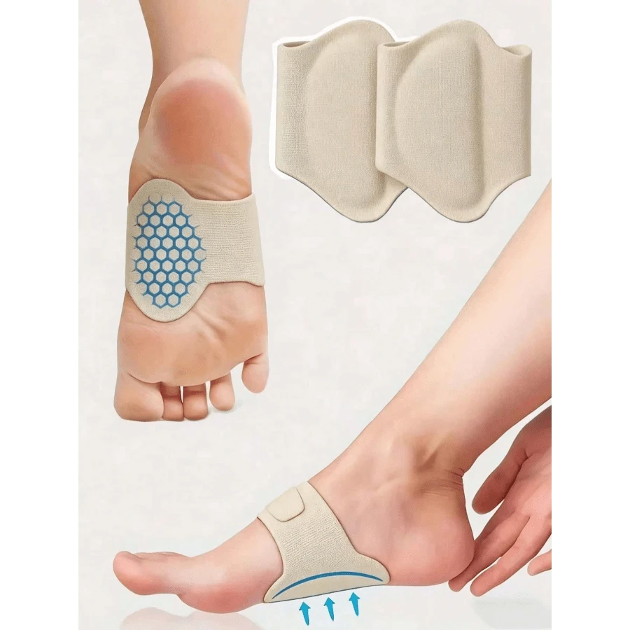 QKC 1 Pair/2 Pairs Arch Support Insoles, Suitable For Men And Women, Built-In Silicone Pad, Sports Design Applicable To Shoes And Footwear - 米色 - 查看 1