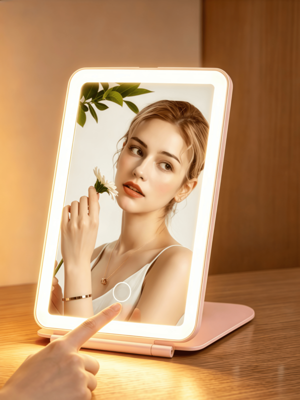 LED Makeup Mirror,Folding Desktop Makeup Mirror With Lights, 3 Lighting Modes Vanity Mirror,Desktop Mirror, USB Rechargeable Lighted Makeup Mirror,Dimmable Touch Screen Travel Makeup Mirror