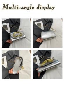 Luxury Flap Evening Bag For Women Solid Color Shoulder Bag Pu Leather Handbag Detachable Strap Chain Bag For Gift Party Wedding Cruise Essential - Gold - View 5
