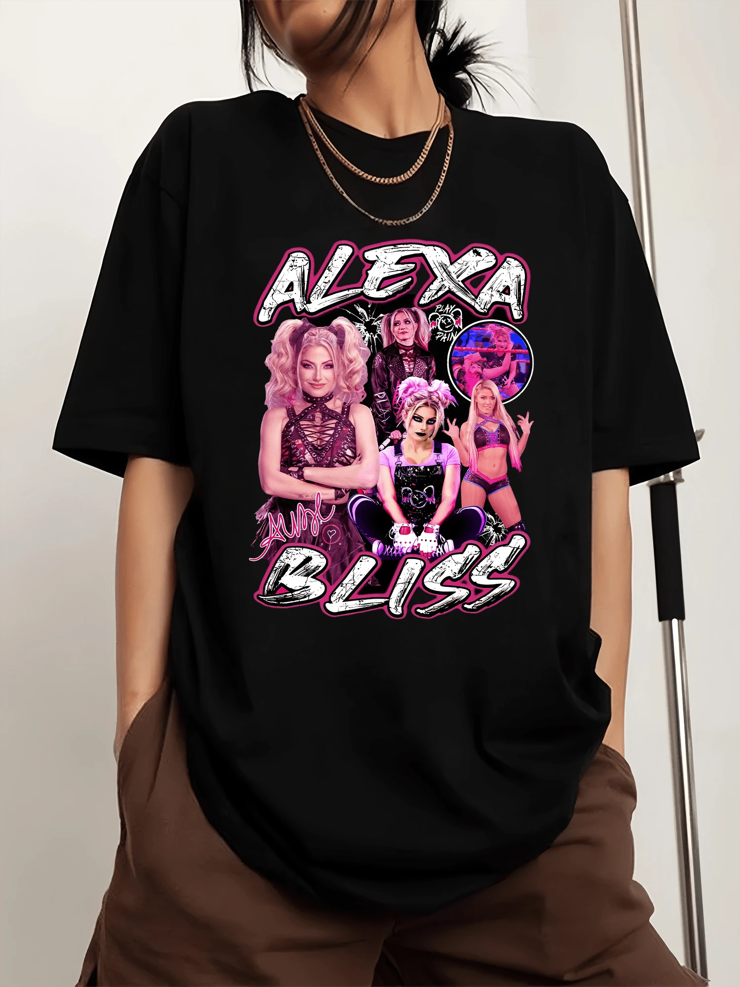 Alexa Bliss Men's Sports T-Shirt With Crew Neck And Print, Short Sleeves - Black - View 1
