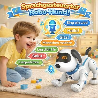 Perro robot interactivo para niños: control por voz, función de programación, música y baile, perro de juguete teledirigido con muchos trucos.