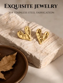 Khuyên tai nữ hình trái tim dập nổi, mạ vàng 18K, bằng thép không gỉ, kiểu dáng đơn giản, chống dị ứng, không đính đá quý, trang sức vàng. - Bông tai hình trái tim - Xem 5