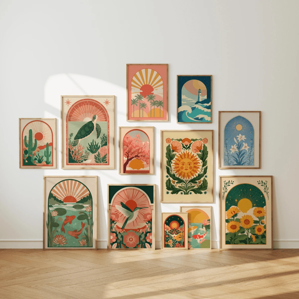12pcs/Set Folk Art Prints, Scandinavian Style, Bohemian Decorative (Frameless) - A - View 1