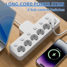 EU Typ C/E/F Stecker 220-240V Weiß Schwarz Desktop Ladestation 6-in-1 kurz/lang Schreibtisch/Wand Steckdosenleiste mit 6 AC Steckdosen 6 Schaltern individuelle Schaltersteuerung geeignet für Reisen Zuhause Büro Memorial Day Sommerbeginn Weiß/Schwarz - EU E-Typ Stecker (220-240V) - Übersicht 6